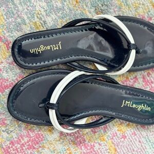 J. McLaughlin Navy and White Sandals with Thong Style